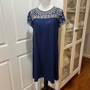 Max Studio Navy Embroidered Mini Dress